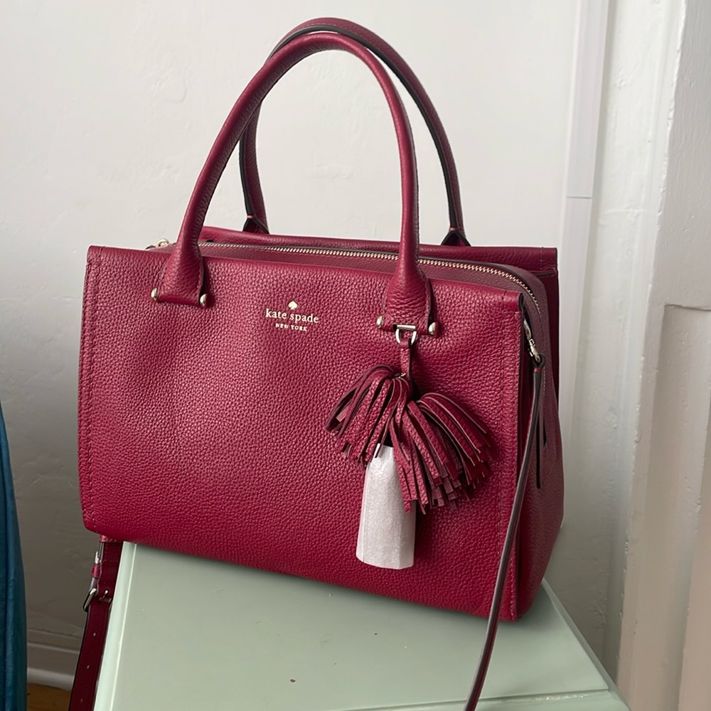 Nwt Kaye spade pebbled leather red sangri palmer drive midi bag